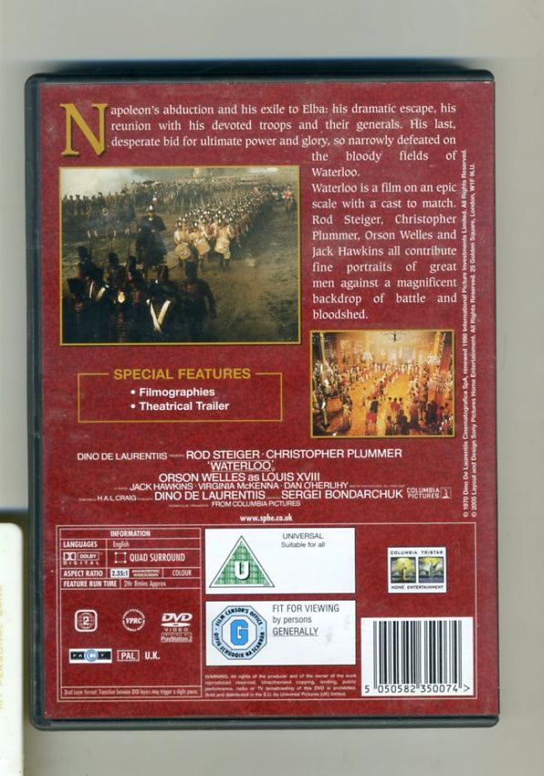 Waterloo DVD (2005) Rod Steiger, Bondarchuk (DIR) cert U For Sale