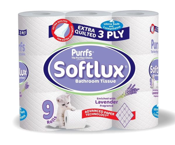 Softlux 3ply Paper 9pk Toilet Tissue Lavender x 5 Rolls Fashion