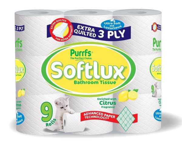 Softlux 3ply Paper 9pk Toilet Tissue Cirtus x 5 Rolls Hot on Sale