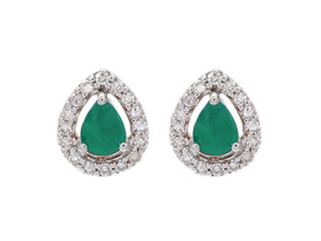 10Kt White Gold Diamond 1 8Ctw & Emerald 1 3Ctw Earring Online Sale