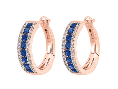 14Kt Rose Gold Diamond 1 5Ctw & Sapphire 7 8Ctw Earring Online now