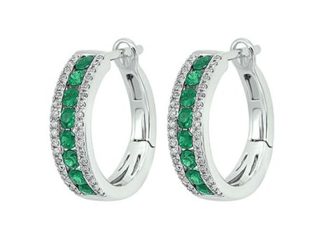 14Kt White Gold Diamond 1 5Ctw & Emerald 5 8Ctw Earring Online Sale