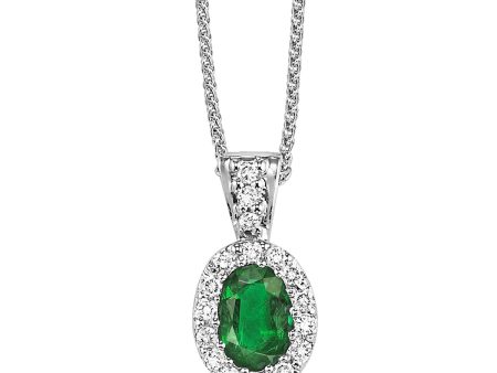 14Kt White Gold Diamond 1 10Ctw & Emerald 3 8Ctw Pendant For Discount