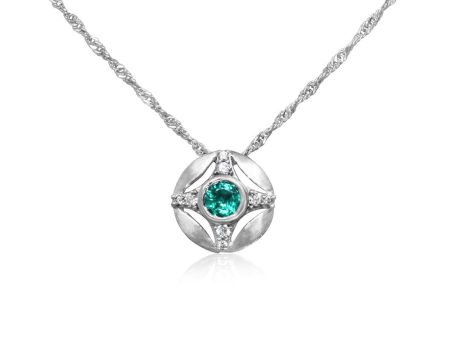 14K White Gold Emerald Diamond Pendant Online now