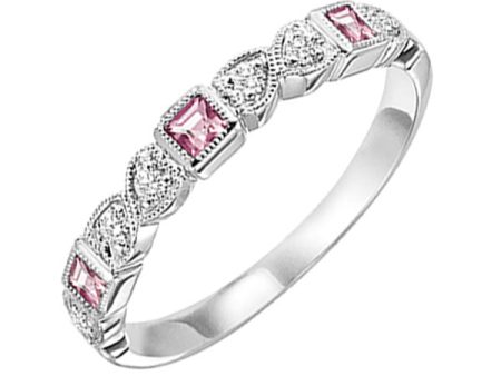 10Kt White Gold Diamond 1 12Ctw & Pink Tourmaline 1 7Ctw Ring For Sale