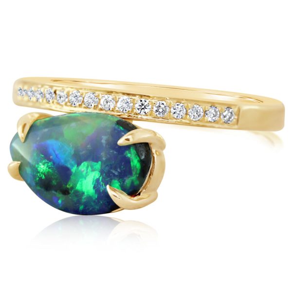 14K Yellow Gold Australian Boulder Opal Diamond Ring For Sale