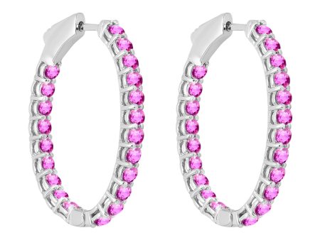 14Kt White Gold & Pink Sapphire 3 1 2Ctw Earring on Sale