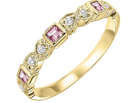 10Kt Yellow Gold Diamond 1 12Ctw & Pink Tourmaline 1 7Ctw Ring For Sale