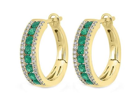 14Kt Yellow Gold Diamond 1 5Ctw & Emerald 5 8Ctw Earring Online now