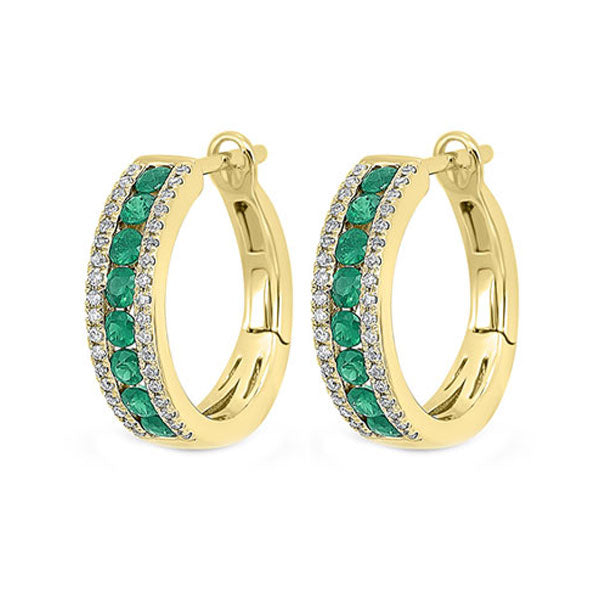 14Kt Yellow Gold Diamond 1 5Ctw & Emerald 5 8Ctw Earring Online now