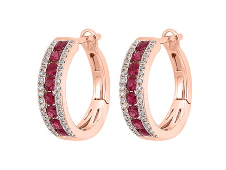 14Kt Rose Gold Diamond 1 5Ctw & Ruby 5 8Ctw Earring For Discount