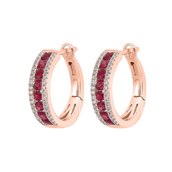 14Kt Rose Gold Diamond 1 5Ctw & Ruby 5 8Ctw Earring For Discount