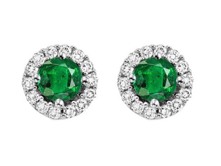 14Kt White Gold Diamond 1 8Ctw & Emerald 1 3Ctw Earring Online Sale