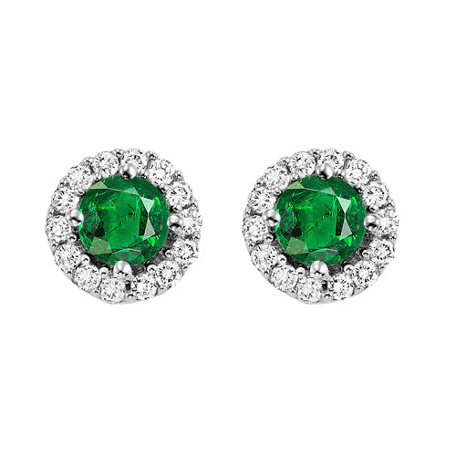 14Kt White Gold Diamond 1 8Ctw & Emerald 1 3Ctw Earring Online Sale