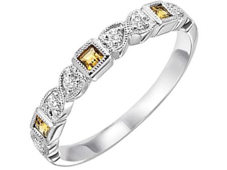 10Kt White Gold Diamond 1 8Ctw & Citrine-Emerald 1 8Ctw Ring Online Sale