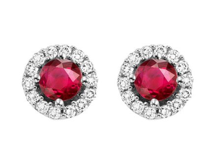 14Kt White Gold Diamond 1 8Ctw & Ruby 3 8Ctw Earring Cheap