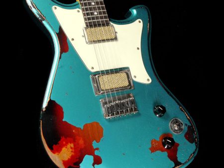 Used 2017 Wild Custom Guitars Wildmaster Electric Guitar Relic Teal Green over Sunburst Discount